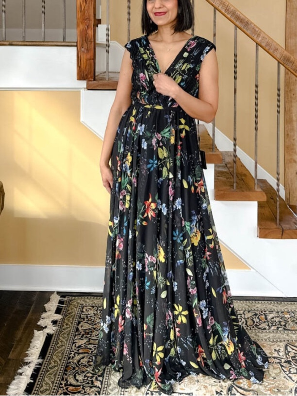 Anthropologie Mac Duggal Floral Black Maxi Dress - Picture 2 of 10